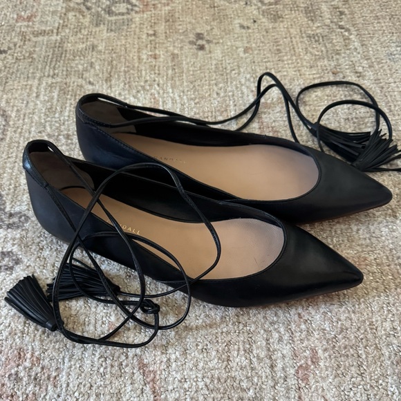 Loeffler Randall Shoes - Loeffler Randall Black Pointed Lace-Up Flats with Tassels